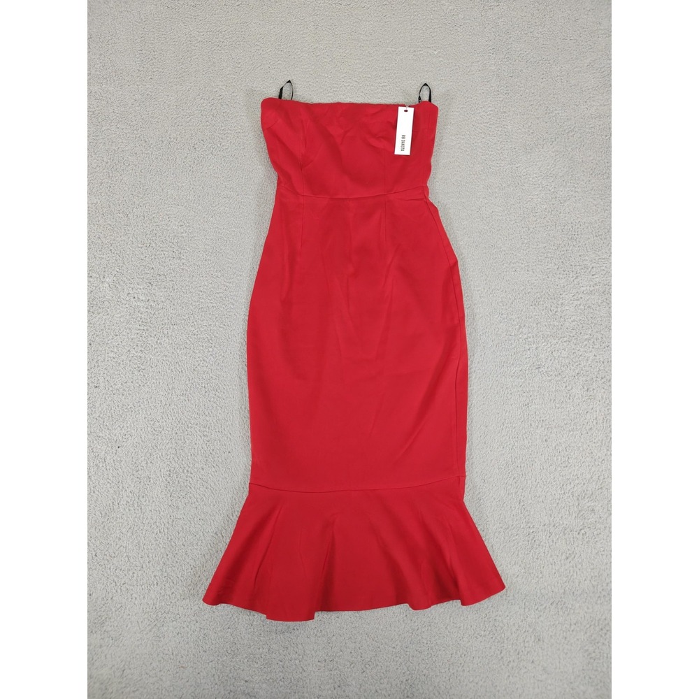 BB Dakota RSVP Dress Womens 2 Red Strapless Midi Mermaid Ruffle Hem DI408185